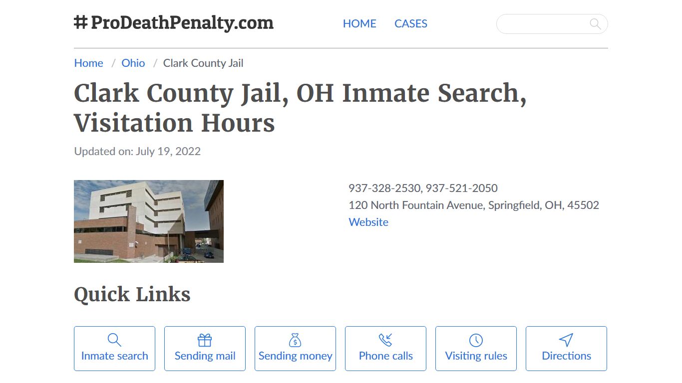 Clark County Jail, OH Inmate Search, Visitation Hours