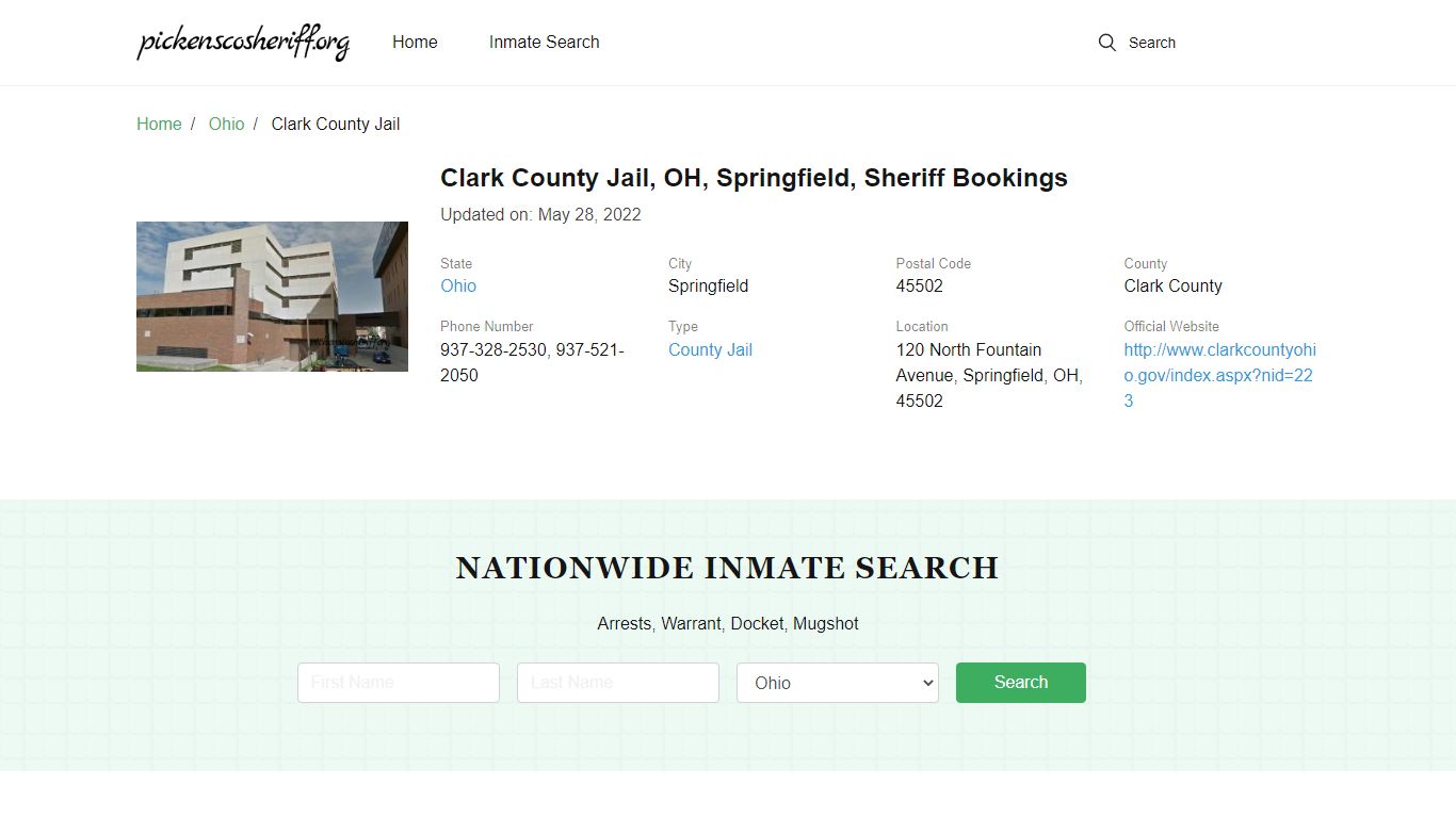 Clark County Jail, OH, Springfield, Sheriff Bookings